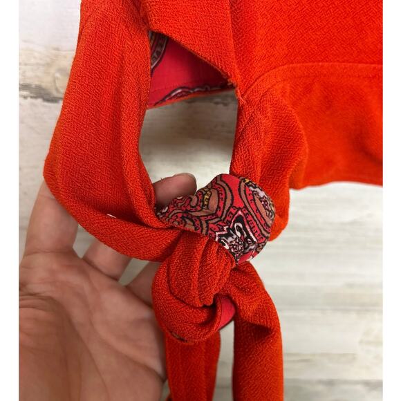 Free People womens size small Paisley Pop Tank orange boho summer top crop tie - Picture 7 of 8